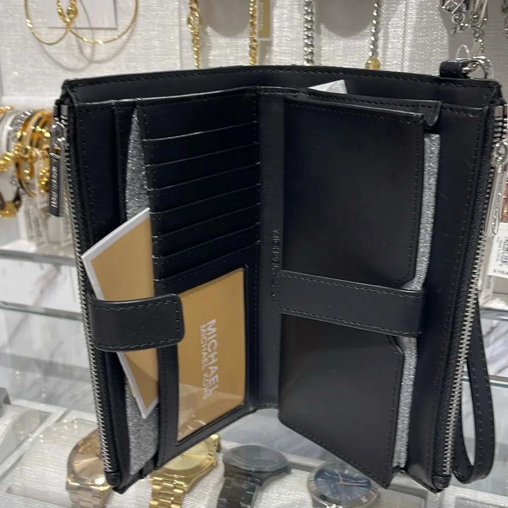 Michael Kors Jet Set Travel Large Double-Zip Wristlet-Wallet-PhoneHolder Black - Picture 14 of 16